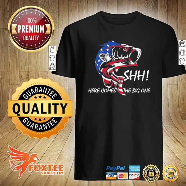 American flag fishing vintage novelty fishing here comes the big one shirtHisayhe-American-Flag-Fishing-T