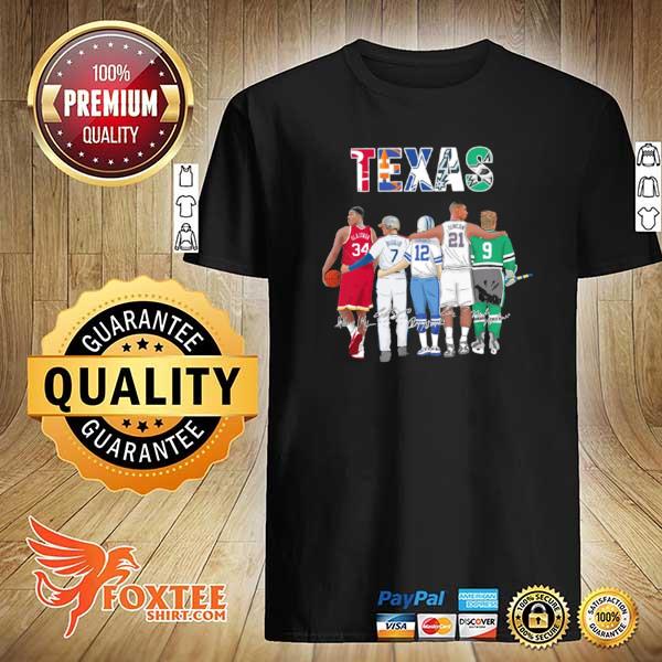 Texas Sport Teams With 34 Olajuwon 7 Biggio 12 Staubach 21 Duncan And 9 Modano Signatures shirt