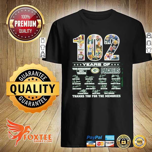 Awesome 102 years of the greatest nfl teams packers signatures thank you for the memories shirt