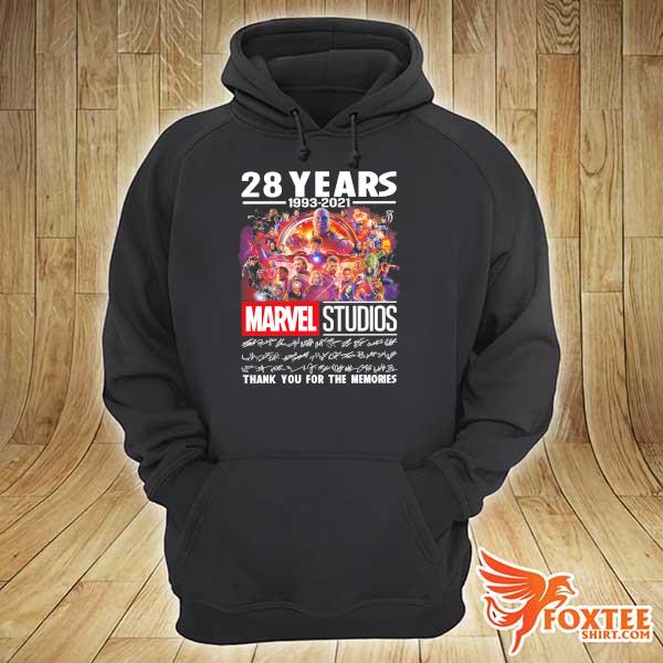 Awesome 28 years 1993 - 2021 marvel studios signatures thank you for the memories hoodie