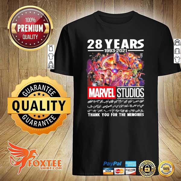 Awesome 28 years 1993 - 2021 marvel studios signatures thank you for the memories shirt