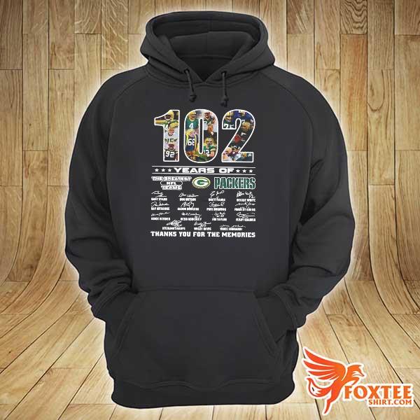 Awesome green bay packers 102 years of thank you for the memories signatures hoodie