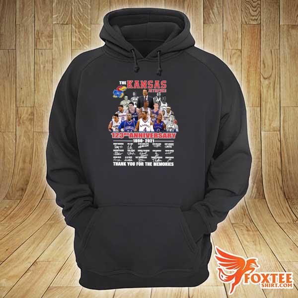 Awesome the kansas jayhawks 123rd anniversary 1998 - 2021 signatures thank you for the memories hoodie