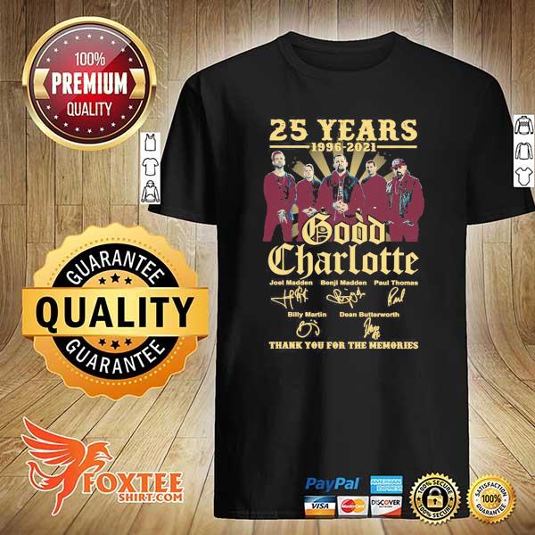 Original 25 years 1996 - 2021 good charlotte joel madden benji madden signatures thank you for the memories shirt