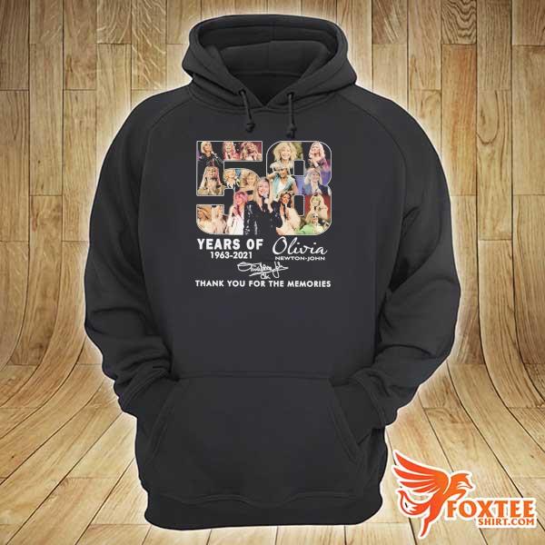 Original 53 years of 1963 - 2021 olivia newton - john signature thank you for the memories hoodie