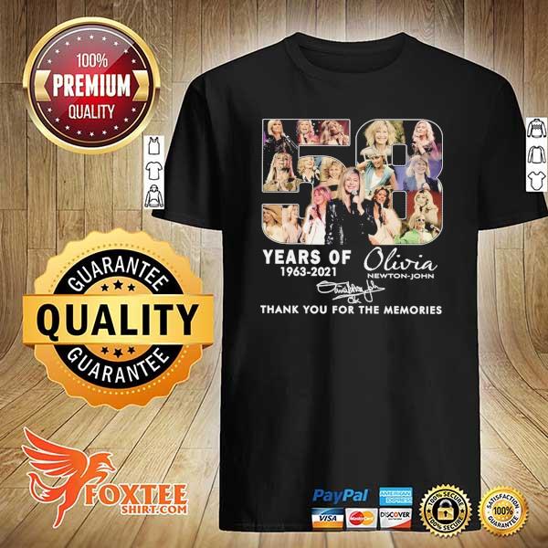 Original 53 years of 1963 - 2021 olivia newton - john signature thank you for the memories shirt