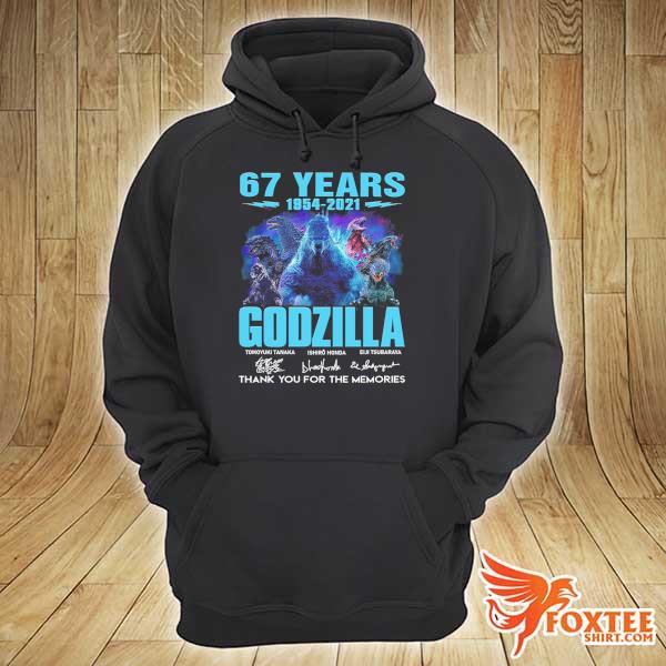 Original 67 years 1954 - 2021 godzilla tomoyuki tanaka ishiro honda eiji tsuburaya signatures thank you for the memories hoodie