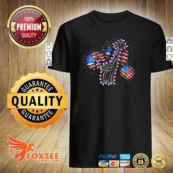 Giraffe Flag Fireworks Giraffe Lover Independence Day Shirt