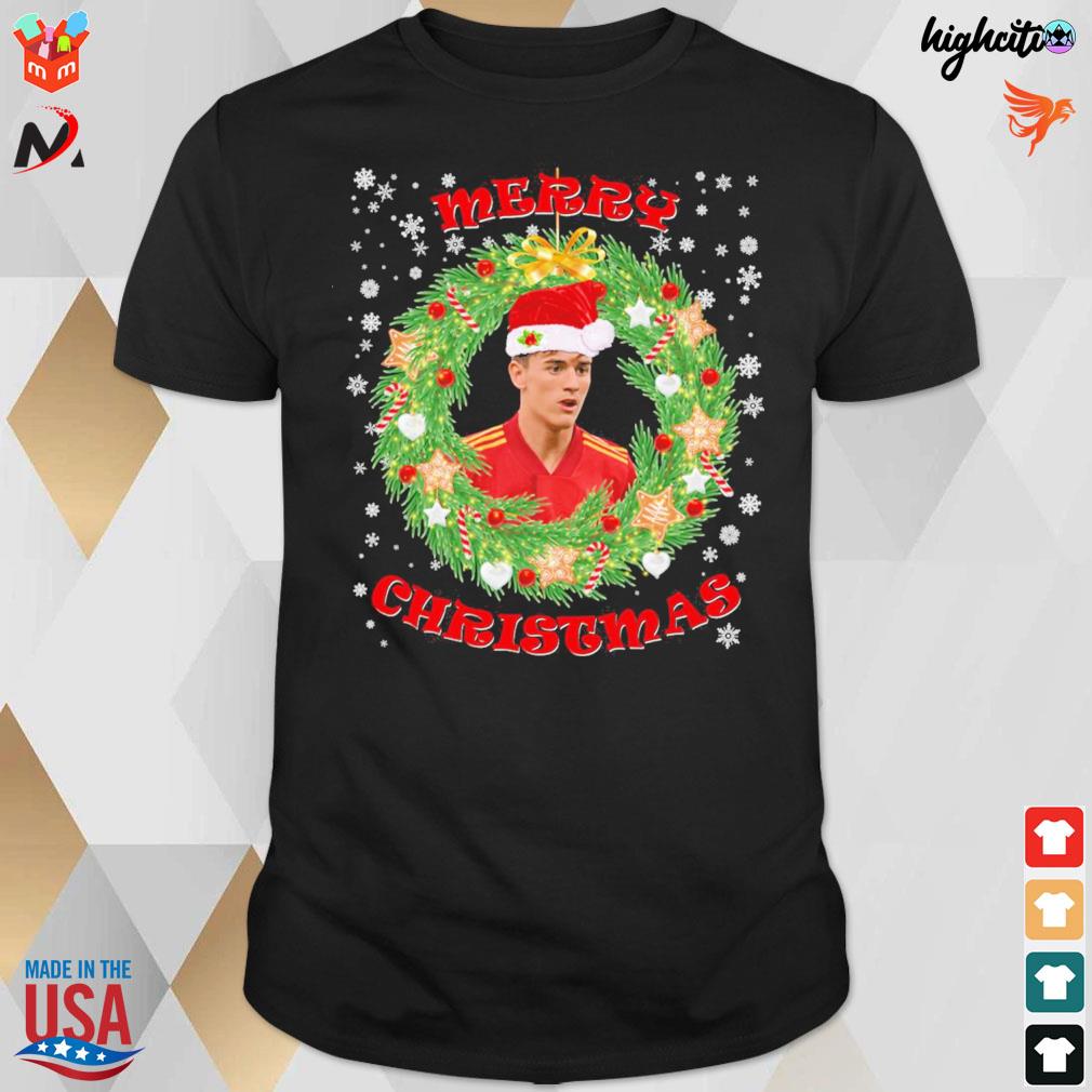 Merry xmas Pablo Gavi santa hat and Christmas wreath t-shirt