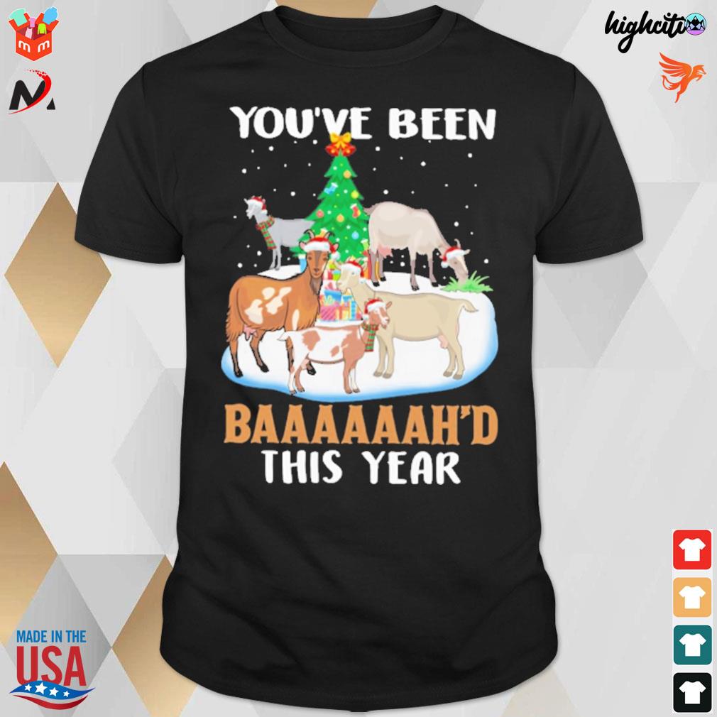 You've been baaaah'd this year goats with santa hats scarf elf Christmas t-shirt