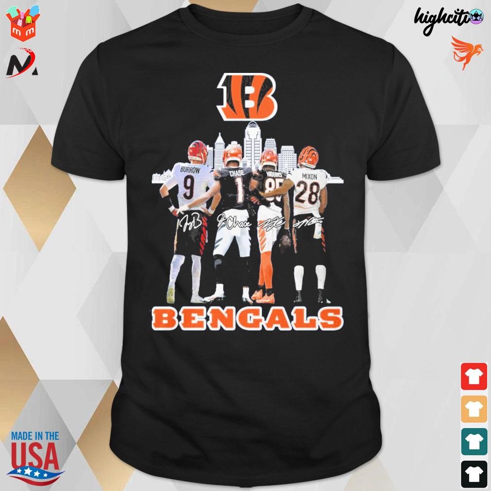 Cincinnati Bengals Joe Burrow Ja'Marr Chase Tee Higgins Joe Mixon signatures t-shirt