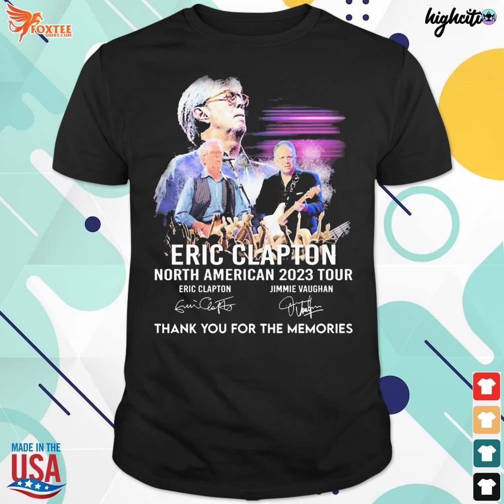Awesome north American 2023 tour Eric Clapton and Jimmie Vaughan thank you for the memories signatures t-shirt